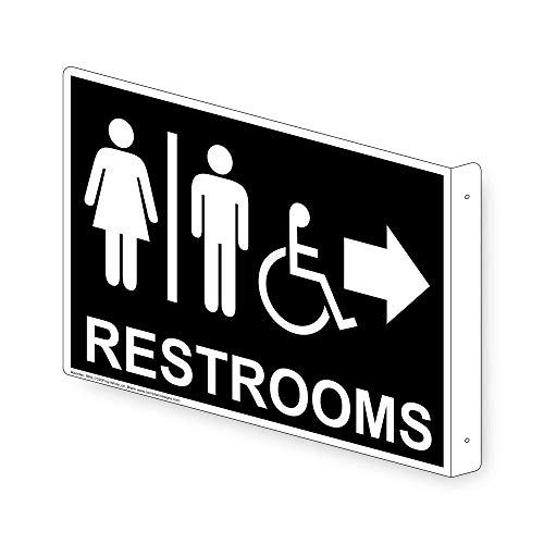 ComplianceSigns.com Accessible Restrooms Right Wall Sign, Projection-Mount 13x10 inch Black Aluminum for Public Bathrooms - Image 1