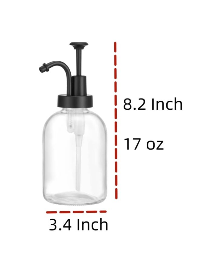2 Pack Thick Clear Glass Jar Soap Dispenser with Matte Black Pump, 17ounce Clear Boston Round Bottles Dispenser with Rustproof Pump for Essential Oil, Lotion Soap (Matte Black) - Image 3