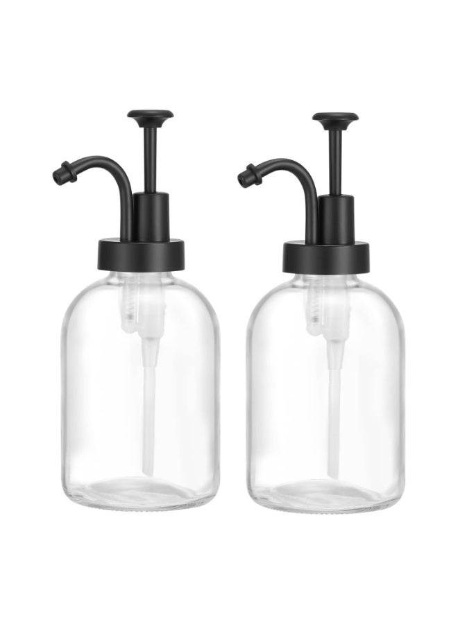 2 Pack Thick Clear Glass Jar Soap Dispenser with Matte Black Pump, 17ounce Clear Boston Round Bottles Dispenser with Rustproof Pump for Essential Oil, Lotion Soap (Matte Black) - Image 1