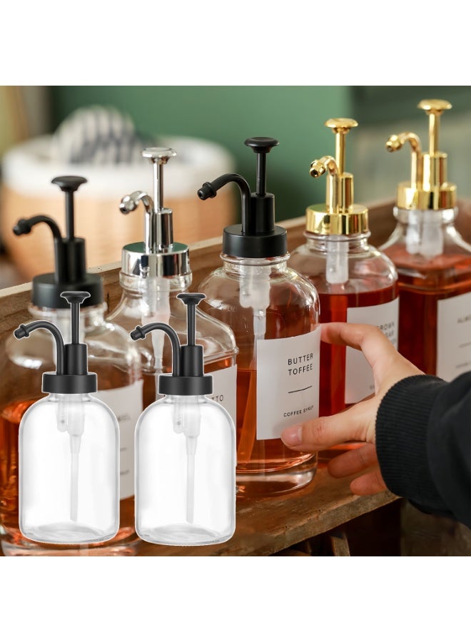 2 Pack Thick Clear Glass Jar Soap Dispenser with Matte Black Pump, 17ounce Clear Boston Round Bottles Dispenser with Rustproof Pump for Essential Oil, Lotion Soap (Matte Black) - Image 4