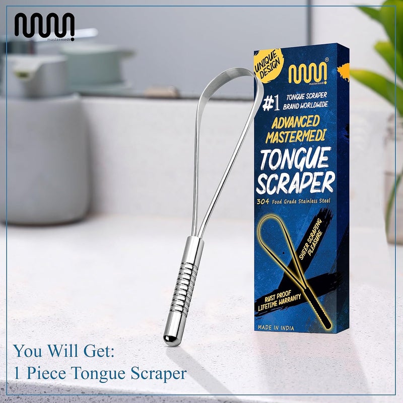 MasterMedi Tongue Scraper, Bad Breath Treatment for Adults & Kids, Medical Grade 100% Stainless Steel Tongue Scrapers for Oral Care, Easy to Use Tongue Cleaner with Ergonomic Design for Hygiene - Image 4
