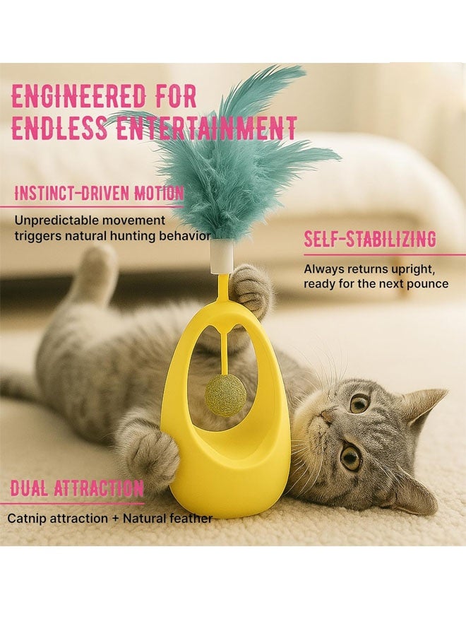 Bukela Cat Feather Toy, Interactive Self-Righting Wobble Tumbler with Catnip Ball for Indoor Cat Exercise and Entertainment, Silent Battery, Free - Perfect for Busy Owners (Yellow) - Image 1