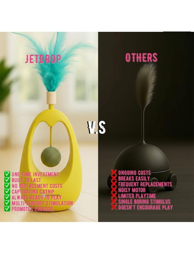 Bukela Cat Feather Toy, Interactive Self-Righting Wobble Tumbler with Catnip Ball for Indoor Cat Exercise and Entertainment, Silent Battery, Free - Perfect for Busy Owners (Yellow) - Image 4