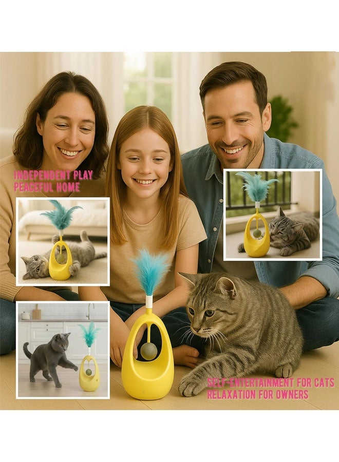 Bukela Cat Feather Toy, Interactive Self-Righting Wobble Tumbler with Catnip Ball for Indoor Cat Exercise and Entertainment, Silent Battery, Free - Perfect for Busy Owners (Yellow) - Image 5