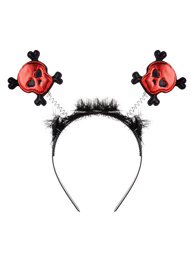 Lux Accessories Black Fashion Headband Springed Red Dangerous Skull Black Fur  - Image 1
