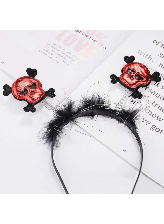 Lux Accessories Black Fashion Headband Springed Red Dangerous Skull Black Fur  - Image 3