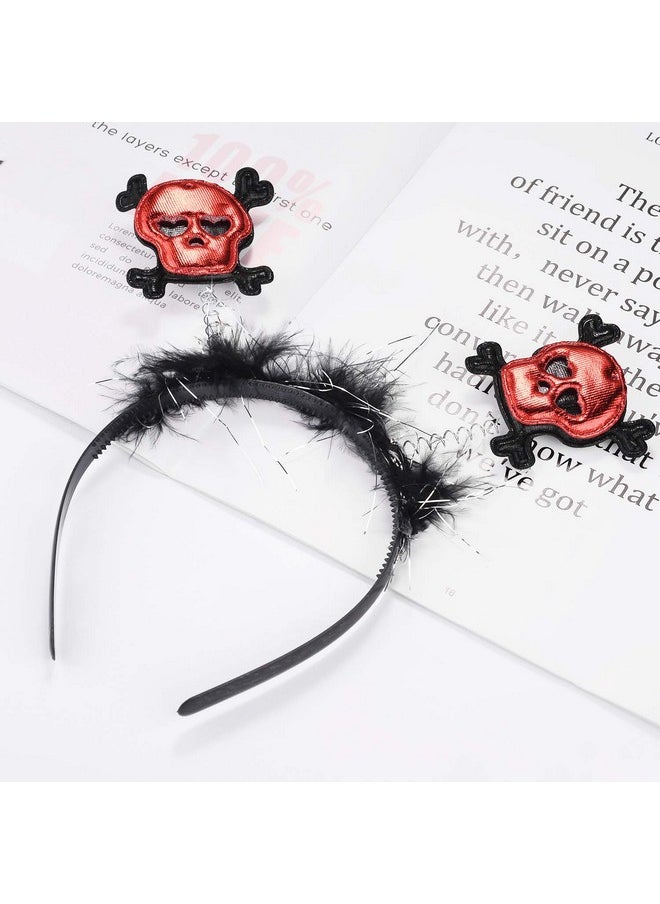 Lux Accessories Black Fashion Headband Springed Red Dangerous Skull Black Fur  - Image 2