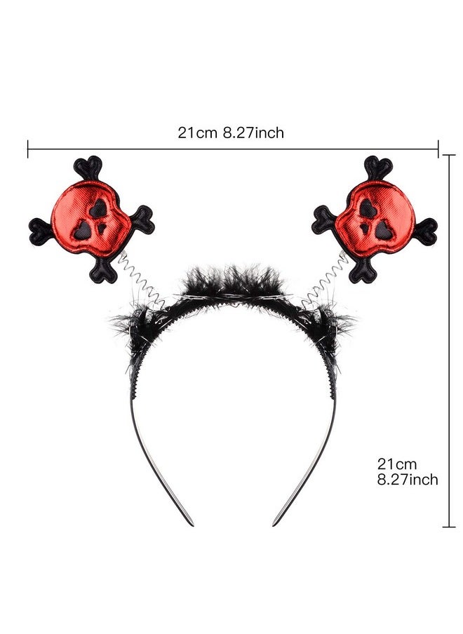 Lux Accessories Black Fashion Headband Springed Red Dangerous Skull Black Fur  - Image 4