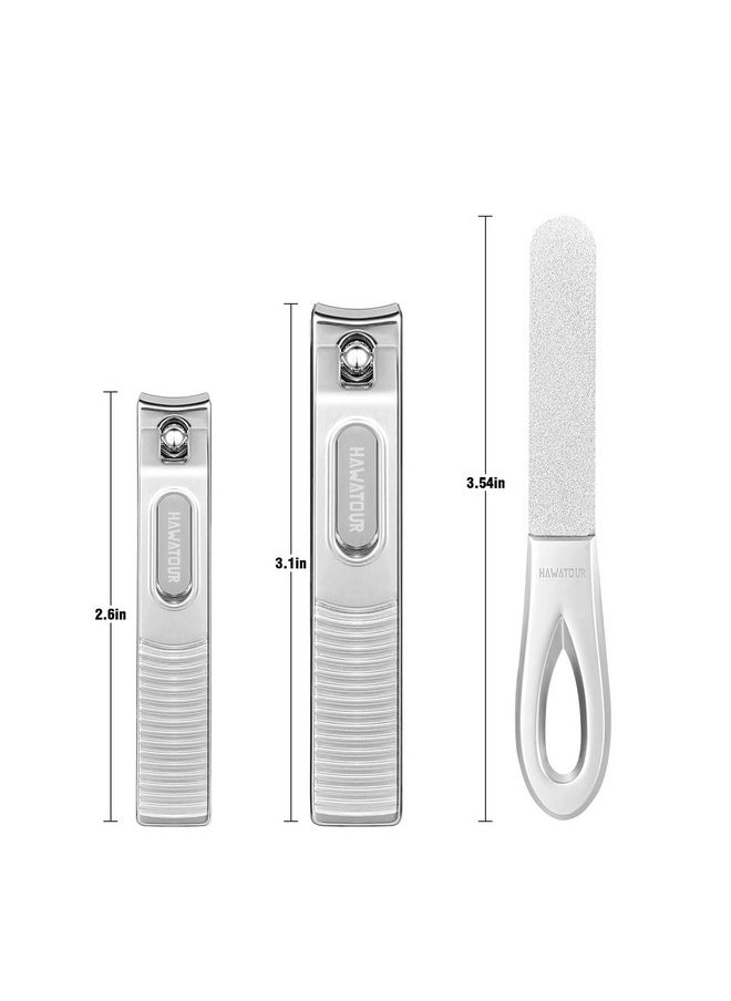 HAWATOUR HAWATOUR Nail Clippers Set, Zinc Alloy 420J2 Stainless Steel Ultra Sharp Curved Blade Fingernail and Toenail Clipper with Visibly Tin Case, Cut-Out Design, Silver  - Image 2
