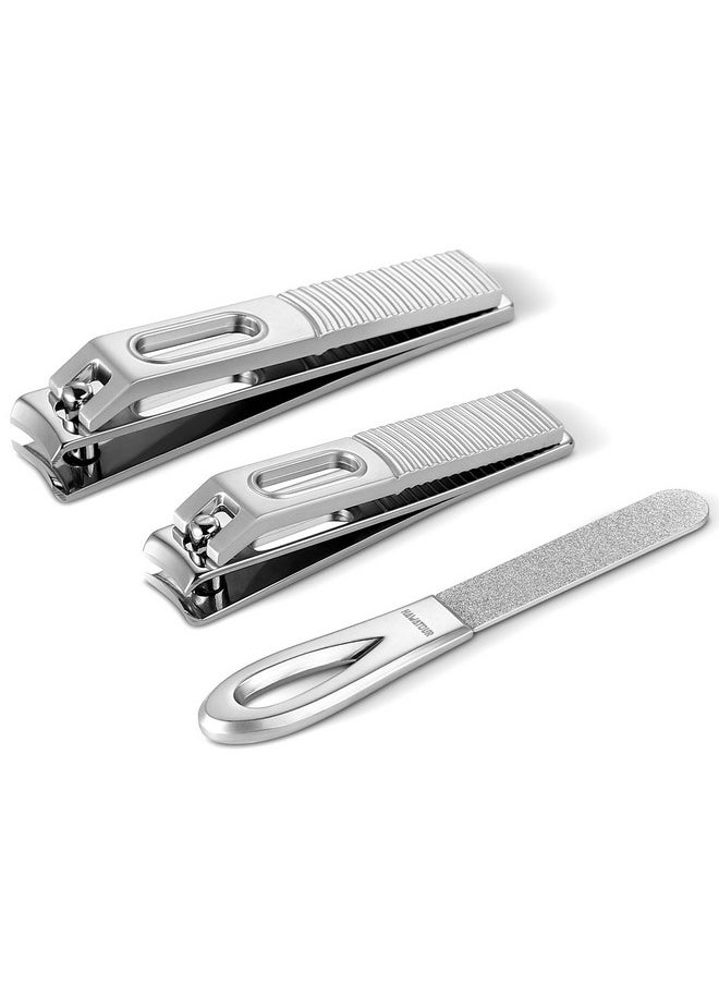HAWATOUR HAWATOUR Nail Clippers Set, Zinc Alloy 420J2 Stainless Steel Ultra Sharp Curved Blade Fingernail and Toenail Clipper with Visibly Tin Case, Cut-Out Design, Silver  - Image 1