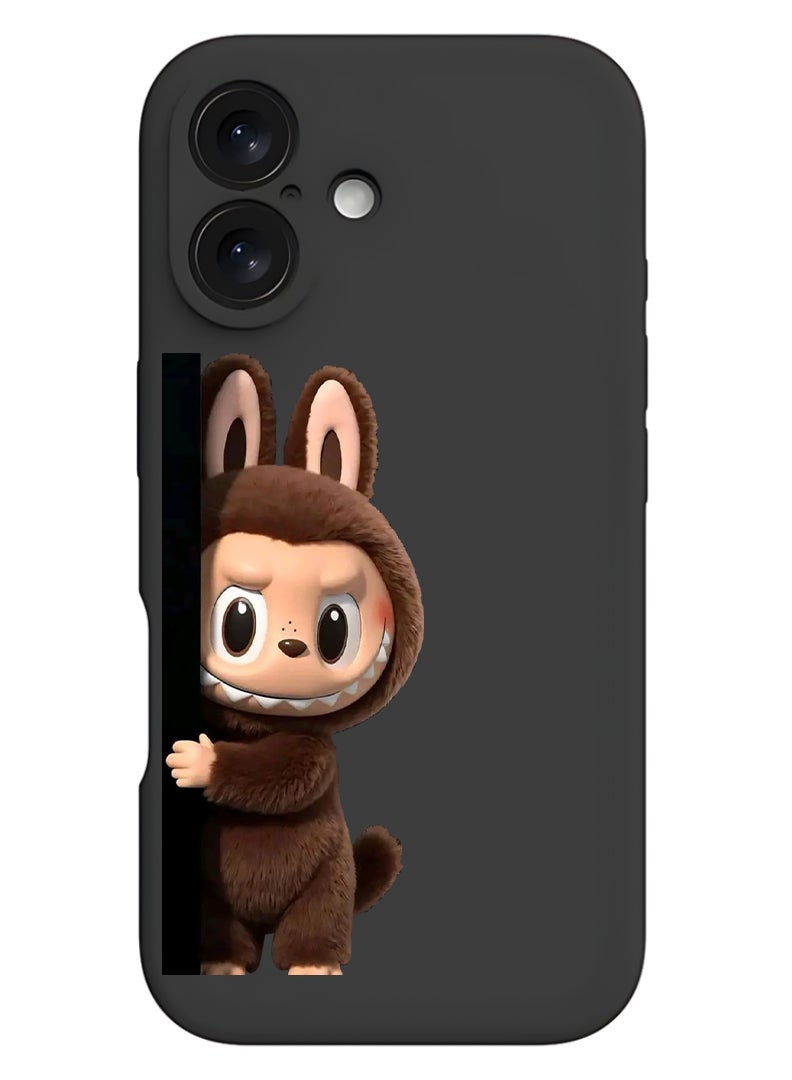 Theodor Protective Slim Fit Case Liquid Silicone Cover with Full Body Protection Anti-Scratch Shockproof Case For Apple iPhone 16 (Black) Labubu (10) - Image 1