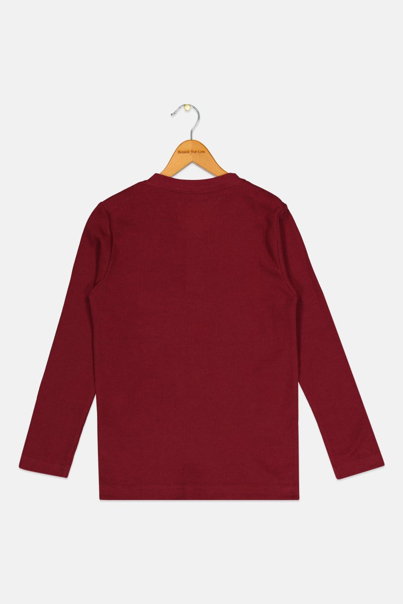 Hurley Kids Boy Sportswear Fit Long Sleeve Outdoor T Shirt, Maroon - Image 2