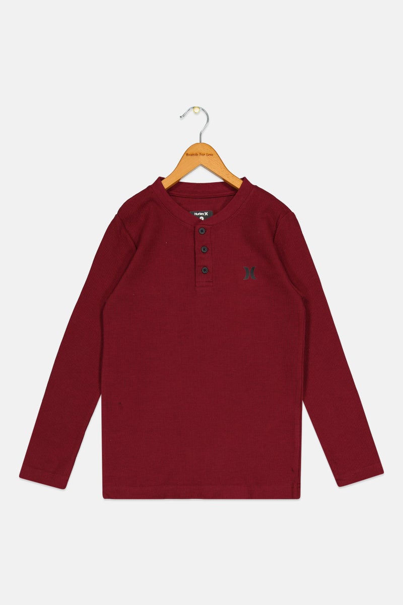 Hurley Kids Boy Sportswear Fit Long Sleeve Outdoor T Shirt, Maroon - Image 1
