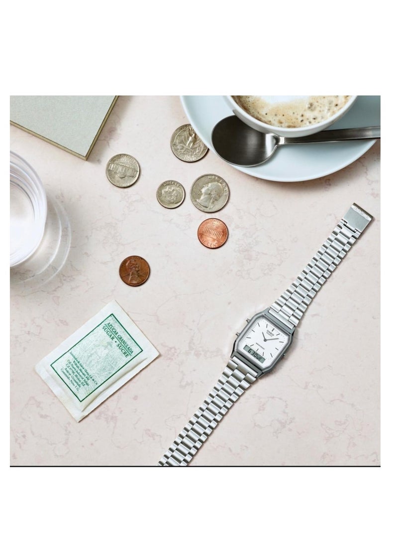 CASIO Men's Stainless Steel Analog Digital Wrist Watch AQ-230A-7DMQ (CN) - 30 mm - Silver - Image 5