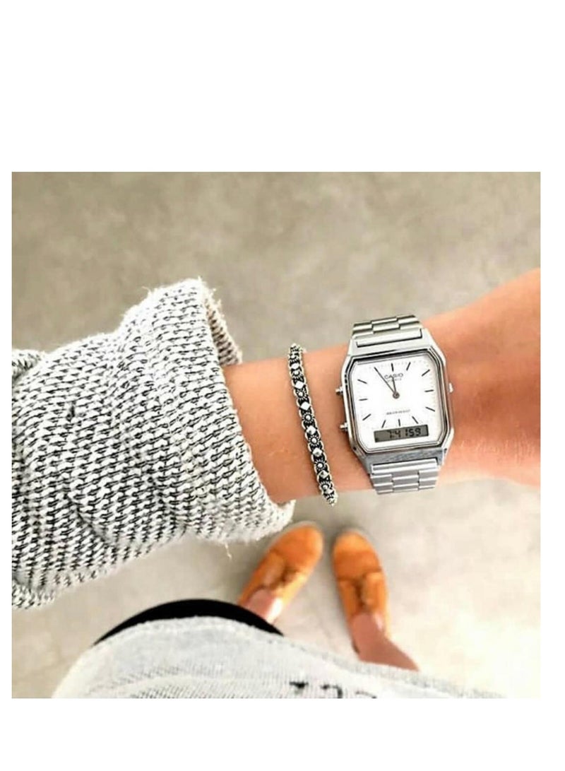 CASIO Men's Stainless Steel Analog Digital Wrist Watch AQ-230A-7DMQ (CN) - 30 mm - Silver - Image 4