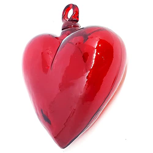 MexHandcraft Red 5.1 inch Large Hanging Glass Hearts (Set of 6), Recycled Blown Glass (LGE Red Hearts) - Image 4