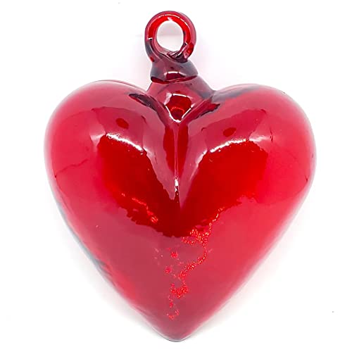 MexHandcraft Red 5.1 inch Large Hanging Glass Hearts (Set of 6), Recycled Blown Glass (LGE Red Hearts) - Image 2