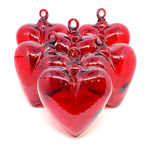 MexHandcraft Red 5.1 inch Large Hanging Glass Hearts (Set of 6), Recycled Blown Glass (LGE Red Hearts) - Image 5