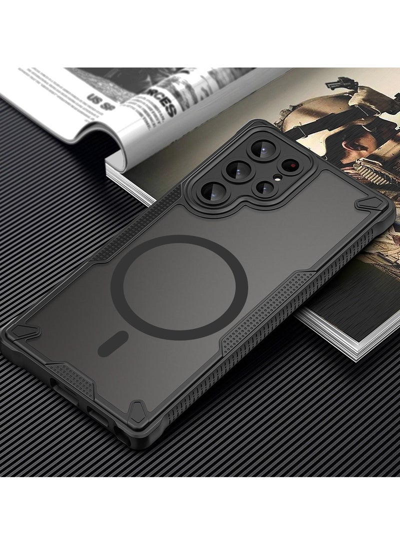 Cover For Samsung Galaxy S22 Ultra Armor Glaze MagSafe Magnetic Phone Case Raised edges around the screen and camera lens help prevent scratches - Black - Image 2