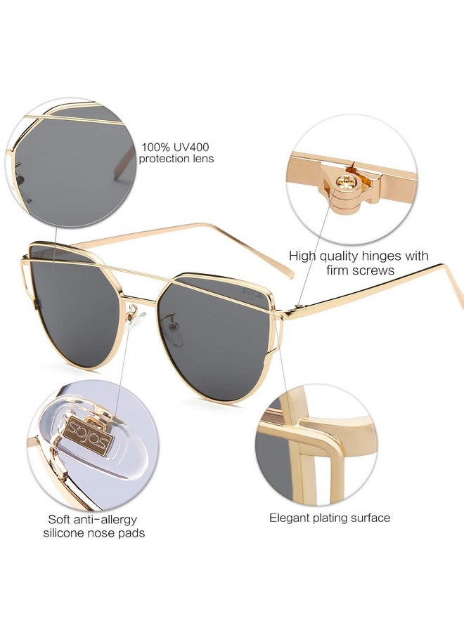 Sojos Cat Eye Sunglasses For Women Fashion Designer Style Mirrored Lenses Sj1001 With Gold/Grey  - Image 4
