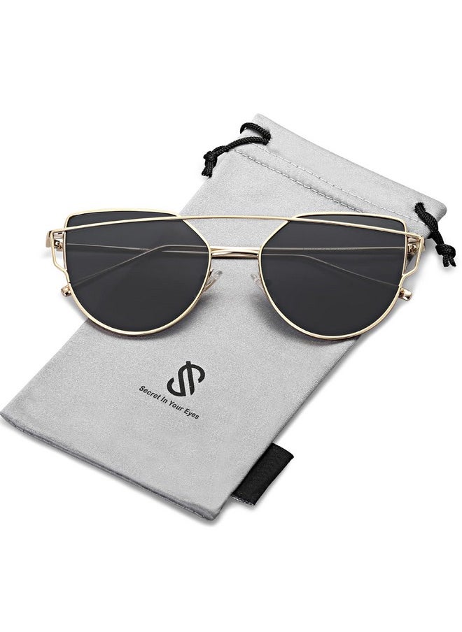Sojos Cat Eye Sunglasses For Women Fashion Designer Style Mirrored Lenses Sj1001 With Gold/Grey  - Image 2
