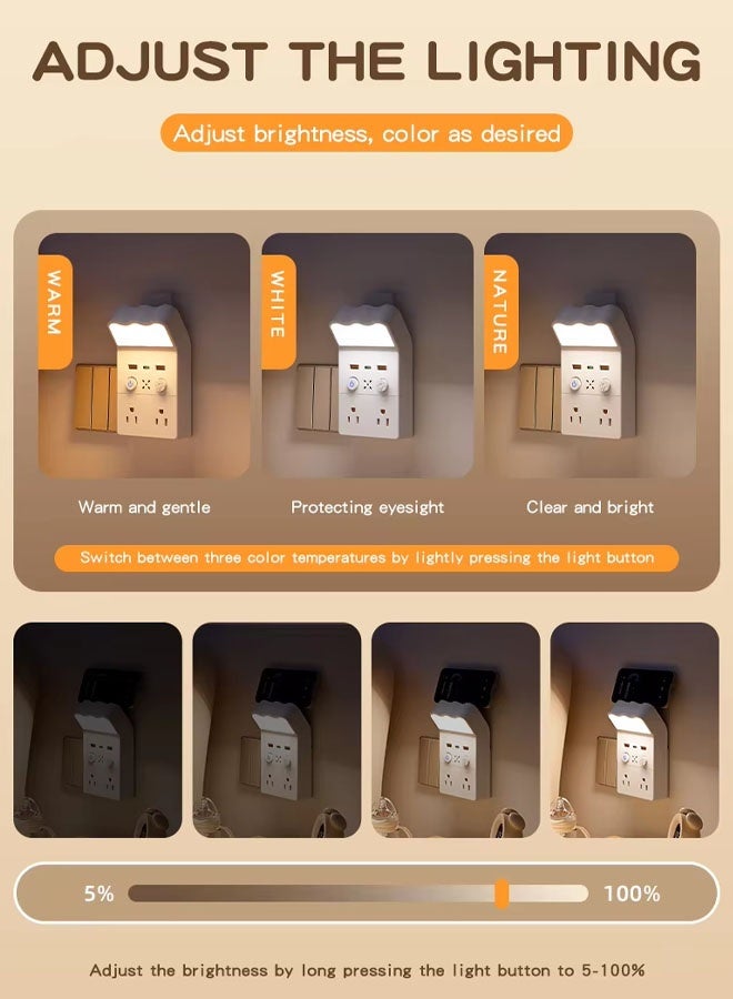 JACIRCLE Night Lights Plug Into Wall, Dusk to Dawn Sensor Night Light with Power Outlet, Adjustable Brightness Replaces Plug-In Night Light - Electrical Receptacle Wall Plate With LED Night Lights Dusk to Dawn, Sleep Aid Nightlight Auto-On/Off for Bedroom, Kitchen, Living Room, Office - Image 3