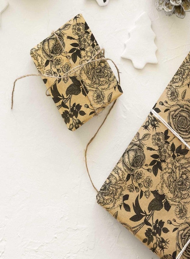YXTII Kraft Floral Wrapping Paper, Gift Wrap with Cut Lines, Vintage Black Floral Design for Birthday, Wedding, Valentines, Christmas, Bridal Shower, Baby Shower, 17 Inches x 9.8 Feet, Mini Roll - Image 5