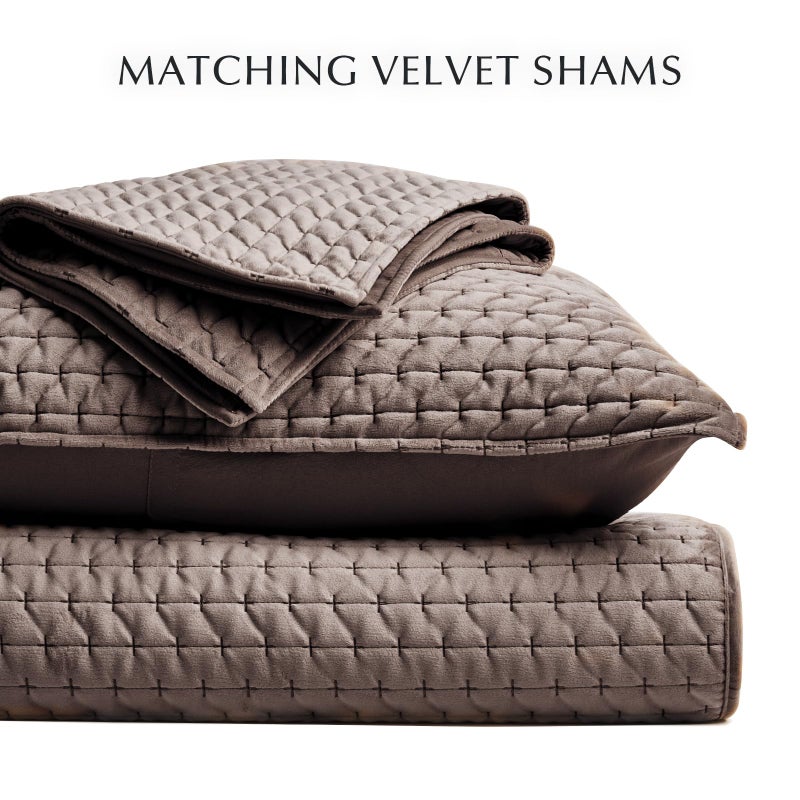 EVERGRACEHOME EVERGRACE Luxury Velvet Quilt Set King Size 3 Piece, Soft Cross-Stitch Velvet Comforter Set with Pillow Shams, Lightweight Coverlet Bedspread Bedding Set for All Seasons, Mushroom Brown - Image 5