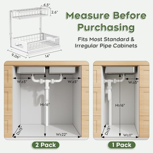 Fabutier Under Sink Organizer, Cabinet Organizer for Kitchen, Height Adjustable Pull Out Heavy Duty 2 Tier Metal Under Sink Storage for Bathroom Pantry (White, 1 Pack) - Image 2