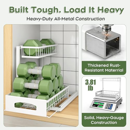 Fabutier Under Sink Organizer, Cabinet Organizer for Kitchen, Height Adjustable Pull Out Heavy Duty 2 Tier Metal Under Sink Storage for Bathroom Pantry (White, 1 Pack) - Image 5
