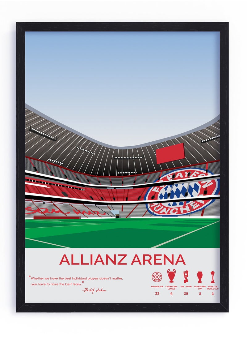 Boomah Accessories - Allianz Arena Stadium Bayern Munich Football Gift Illustration Art Poster with Frame 30x40cm - Image 1
