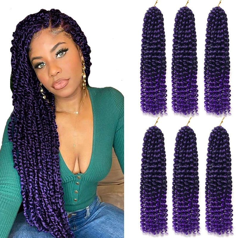 YOROSTAR 6 Packs Passion Twists Hair 18inch Ombre Purple Water Wave Crochet Hair for Butterfly Soft Locs Synthetic Crochet Hair Passion Twist Long Bohemian Locs Braiding Hair Extensions T1BPurple