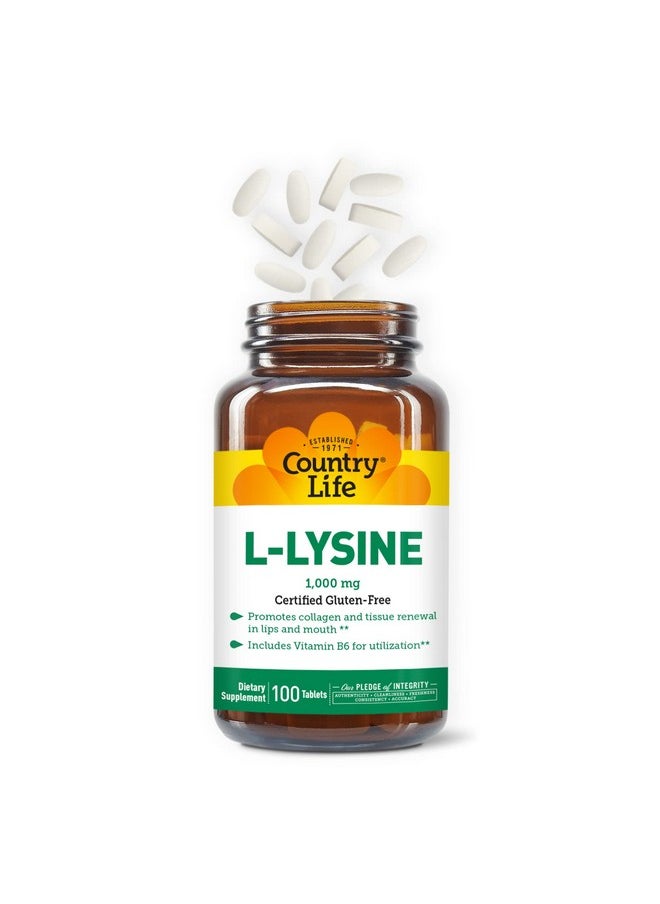 Country Life Llysine 1000Mg With Vitamin B6100 Tablets Promotes Collagen And Tissue Renewal Aids Utilization Glutenfree  - Image 4