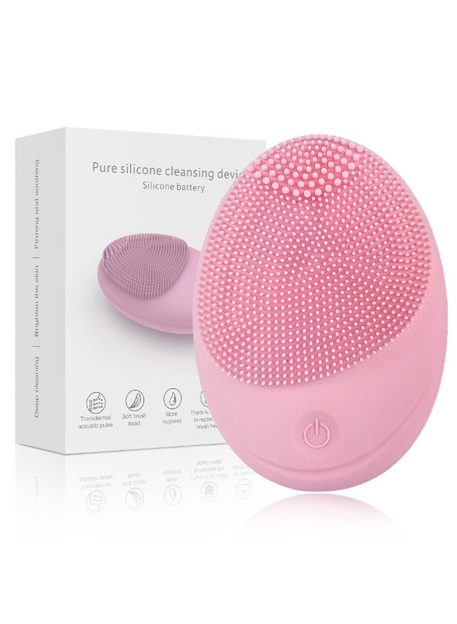 Home Beauty Face Washing Brush Massager Electric Silicone Facial Cleanser Ultrasonic Cleaner Pink - Image 1