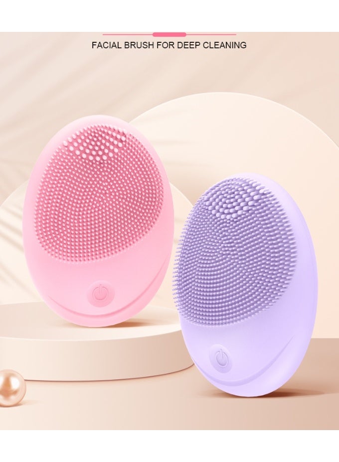 Home Beauty Face Washing Brush Massager Electric Silicone Facial Cleanser Ultrasonic Cleaner Pink - Image 2