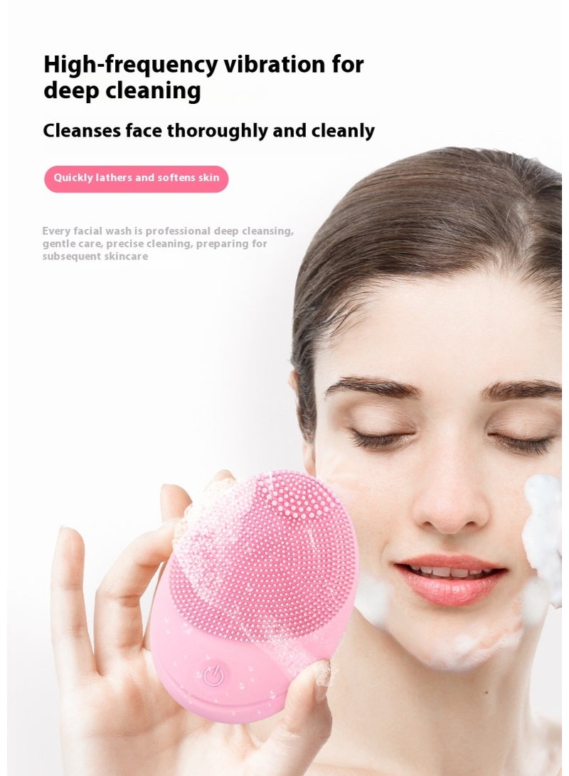 Home Beauty Face Washing Brush Massager Electric Silicone Facial Cleanser Ultrasonic Cleaner Pink - Image 3