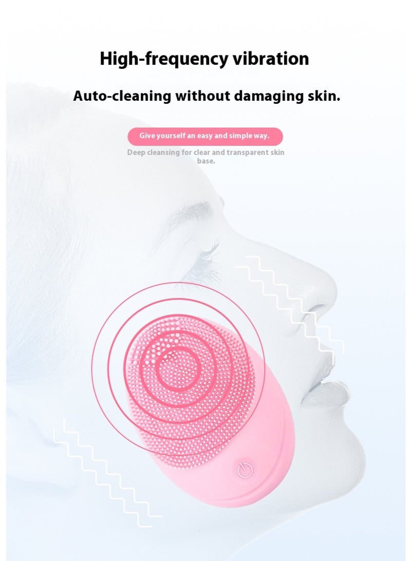 Home Beauty Face Washing Brush Massager Electric Silicone Facial Cleanser Ultrasonic Cleaner Pink - Image 5
