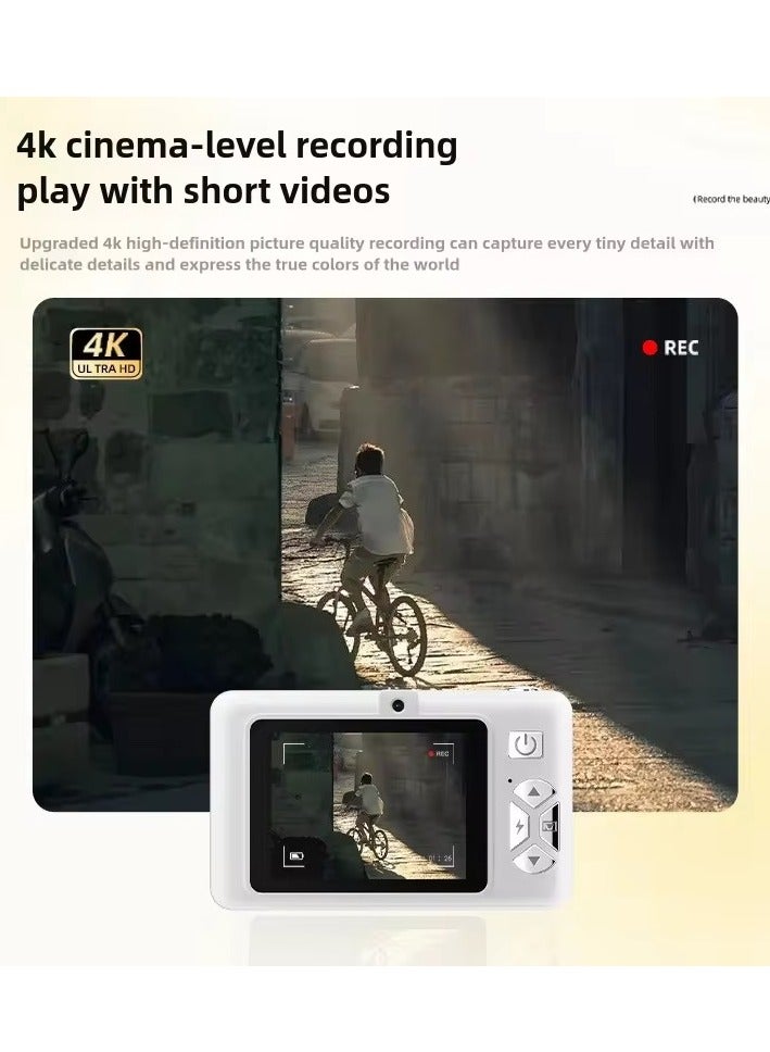 1080P Mini Home Student Kids Digital Camera 2.4Inch LCD Screen 8X Zoom Full HD Photo Video Anti-shake Face Recognition Music Games Compact Portable Small White for Children Teen Girl Boy - Image 3