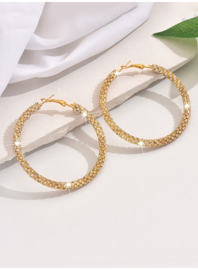 6cm Large Gold Plated Fully Paved Cubic Zirconia Hoop Earrings, 925 Silver Hypoallergenic Posts - Sparkling Statement Jewelry for Daily & Party Wear - Image 5
