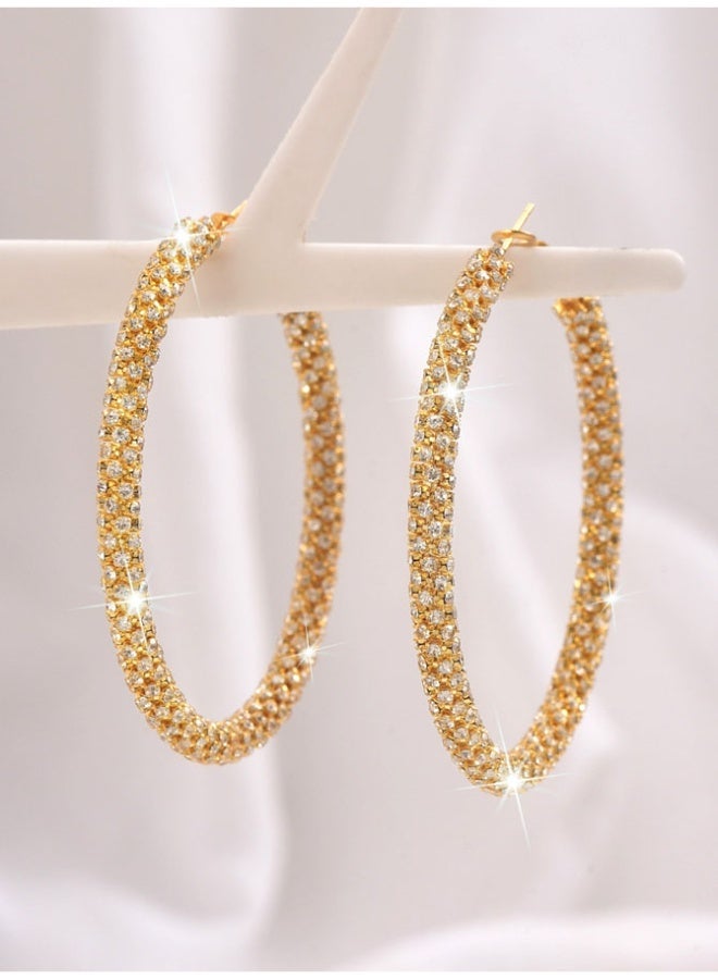 6cm Large Gold Plated Fully Paved Cubic Zirconia Hoop Earrings, 925 Silver Hypoallergenic Posts - Sparkling Statement Jewelry for Daily & Party Wear - Image 4