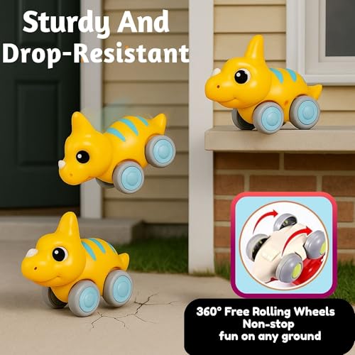 GRAPHENE Push & Go Dinosaur Toy Car for Toddlers Friction Powered Dino Vehicle Battery Free Mini Pull Back Cool Dragon Car Safe & Durable Montessori Toy Birthday Gift Pack of 2 (Random Design) - Image 4