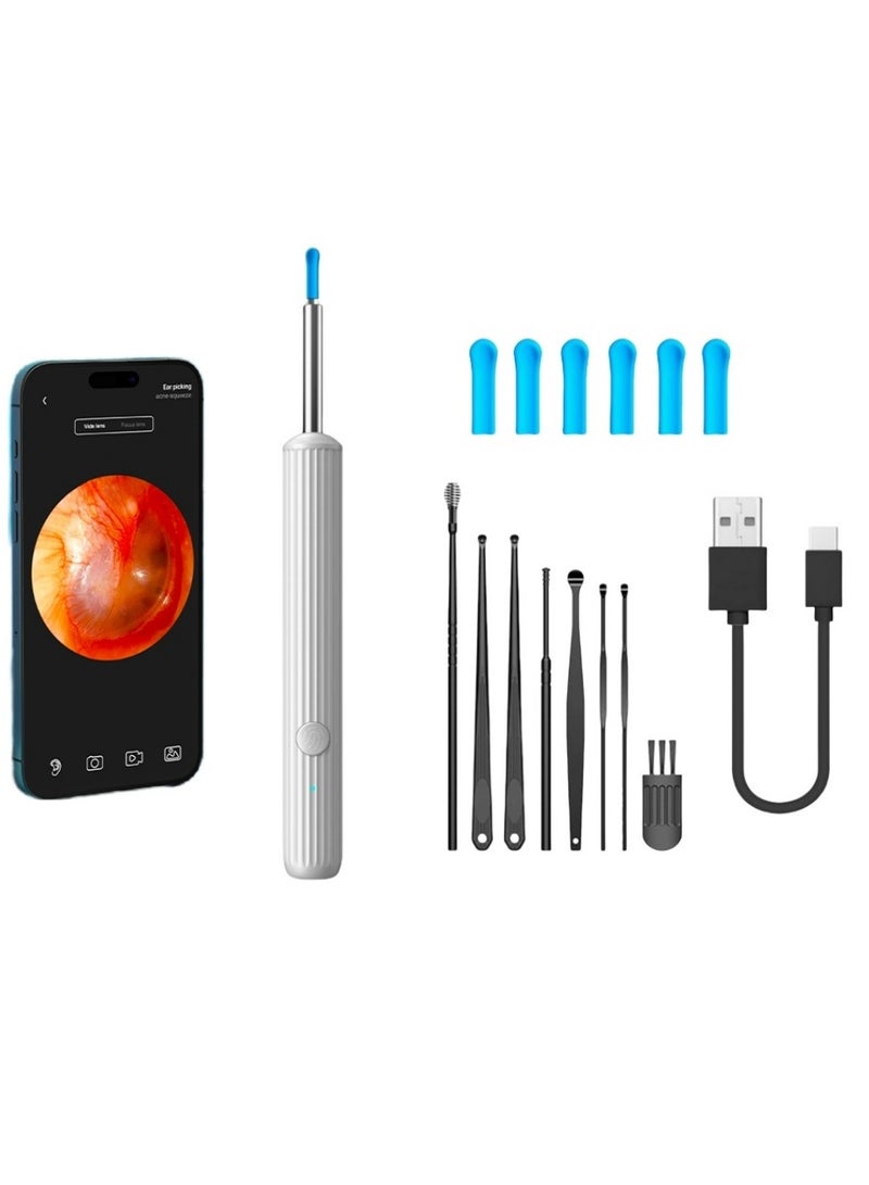 YQINU Ear Wax Remover Cleaner Ear Wax Removal Tool Kit with 6 LED Lights and 8 Spoons White  - Image 1