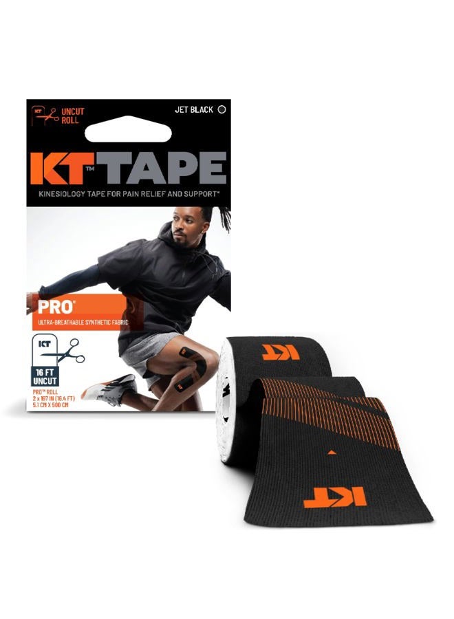 KT TAPE شريط رياضي علاجي كينيسيولوجي صناعي محترف، 16 قدم لفة غير مقطوعة باللون الأسود الداكن - Image 1