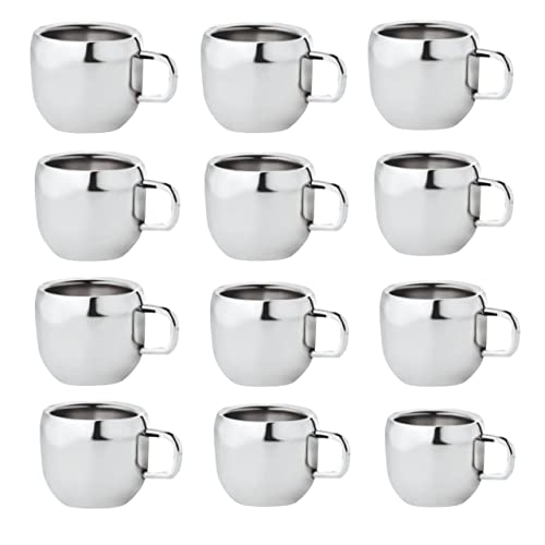 Aquasleri Stainless Steel Tea Cup Set Of 12, Coffee Mug (Silver, Steel), 90 Ml - Image 1