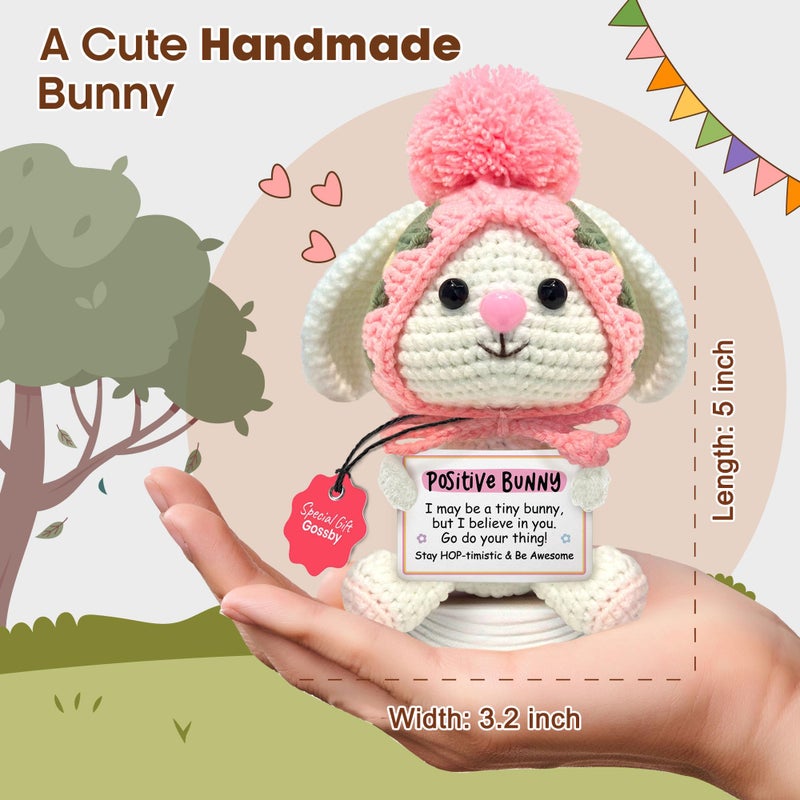 Gossby Handmade Positive Bunny Crochet - STAY HOP-TIMISTIC & BE AWESOME - Inspirational Gift for Women - Christmas, Birthday, Emotional Support, Positive Energy Gift for Friend, Coworker, Teacher, Mom - Image 3