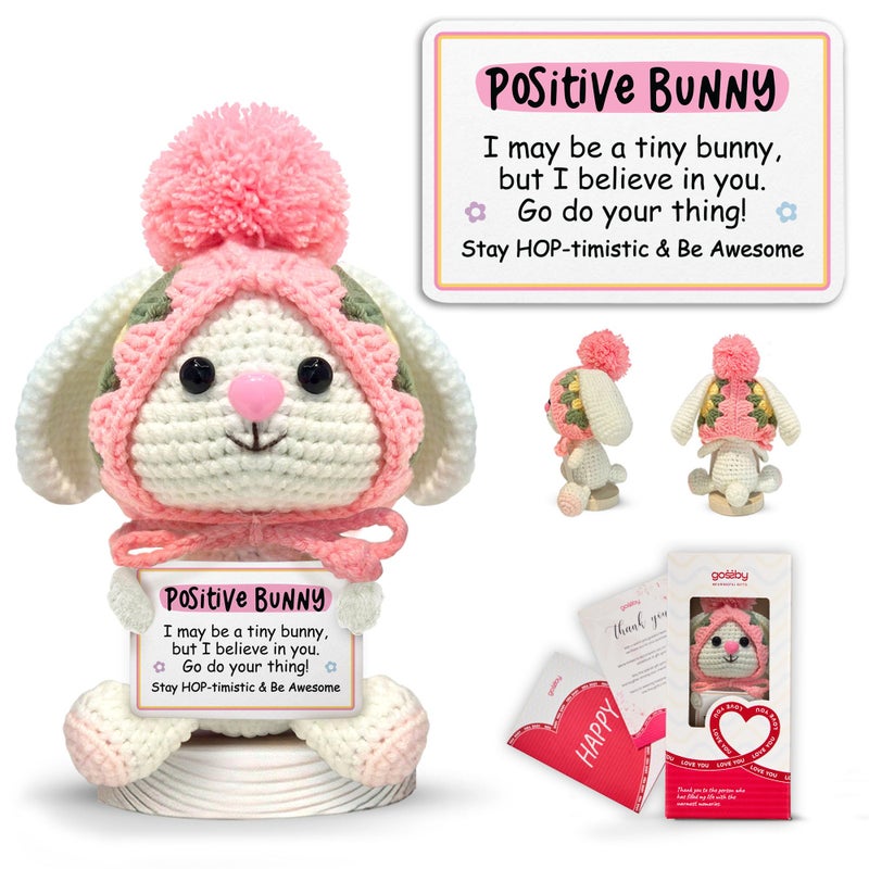 Gossby Handmade Positive Bunny Crochet - STAY HOP-TIMISTIC & BE AWESOME - Inspirational Gift for Women - Christmas, Birthday, Emotional Support, Positive Energy Gift for Friend, Coworker, Teacher, Mom - Image 1