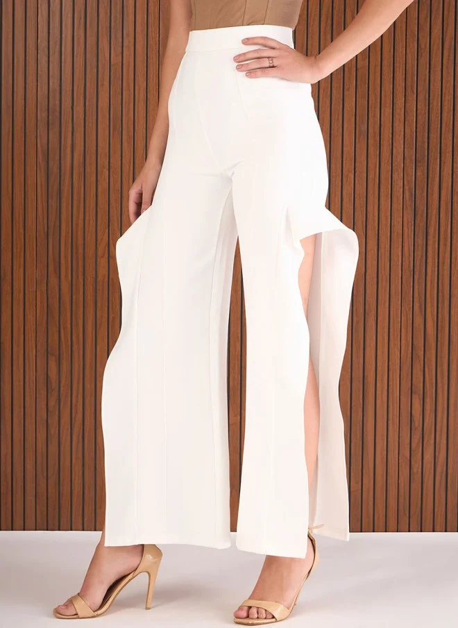 SASSAFRAS White High-Rise Straight Fit Trousers for Women