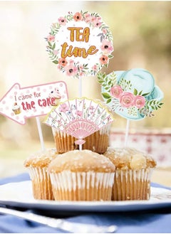 Generic Tea Party Decorations Teapot Cake Toppers Cupcake Toppers for Wedding Bridal Shower Birthday Girls Afternoon Mother' s Day Party Supplies 24 Pcs  - Image 1