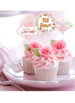 Generic Tea Party Decorations Teapot Cake Toppers Cupcake Toppers for Wedding Bridal Shower Birthday Girls Afternoon Mother' s Day Party Supplies 24 Pcs  - Image 3