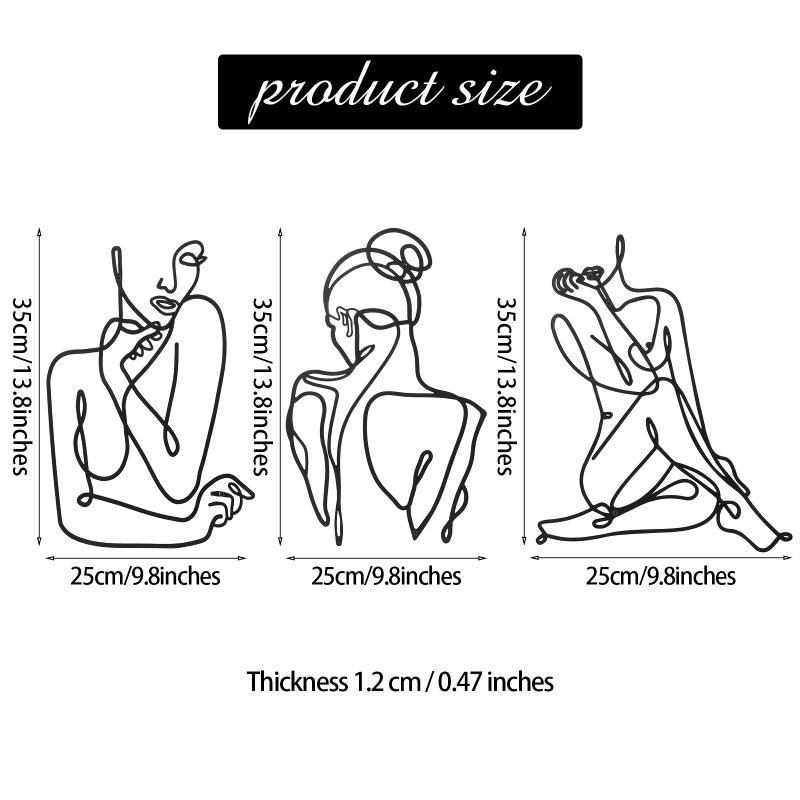 Photect 3 Pcs Metal Wall Art Decor Minimalist Abstract Woman Wall Art Metal Modern Line Drawing Decor Female Single Line Home Hanging for Bedroom Bathroom Living Room Christmas Housewarming(Modern) - Image 3